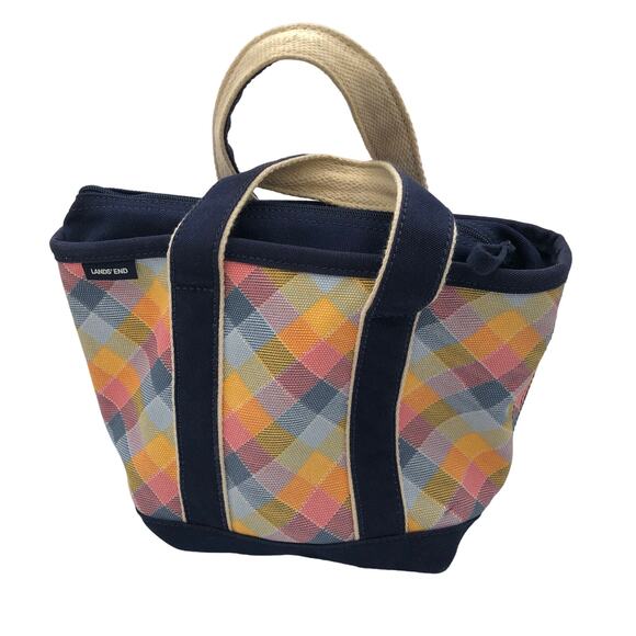 Lands' End Handbags - Land's End Mini Zippered Canvas Tote Bag Purse Multicolor Plaid